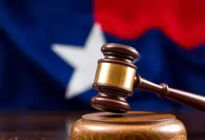 Conceptual illustration of law enforcement in Texas with justice symbols