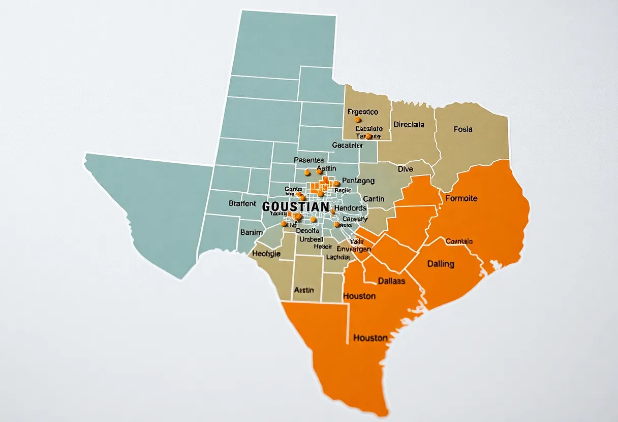 Map showing new congressional districts in Texas