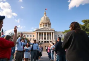 A diverse group of candidates campaigning outside the Texas state Capitol