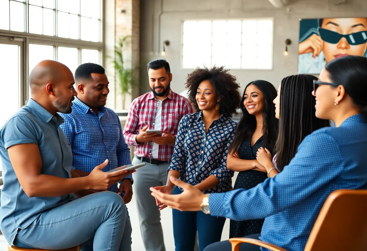 Entrepreneurs in Texas discussing business opportunities.