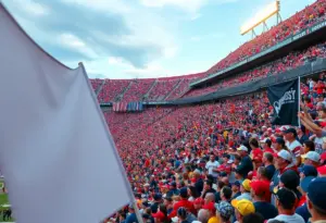 Texas Longhorns football team in action at the Citrus Bowl with fans in the background