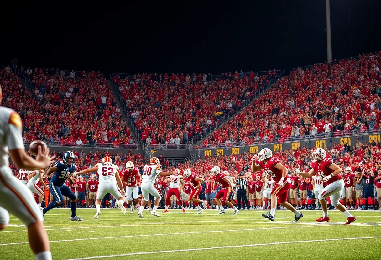 Texas Longhorns players in action during a college football game
