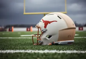 Texas Longhorns football helmet on a field