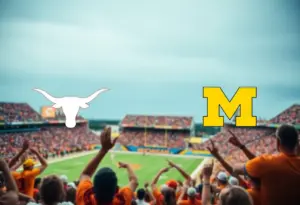 Texas Longhorns and Michigan Wolverines football teams facing off in the Citrus Bowl