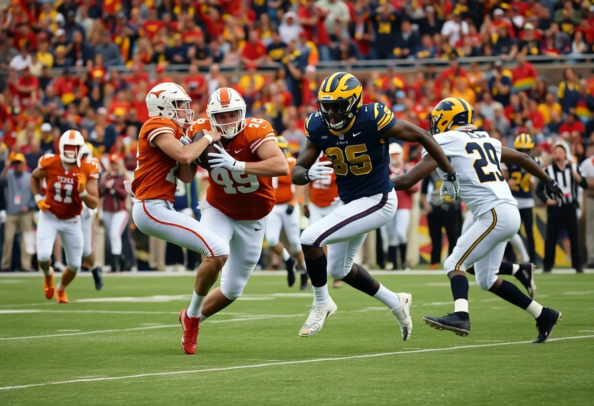 Texas Longhorns and Michigan Wolverines playing in the Citrus Bowl