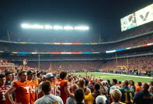 Texas Longhorns and Michigan Wolverines teams on the field during the Citrus Bowl.