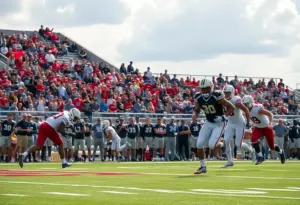 Texas Longhorns football players in action against Michigan Wolverines