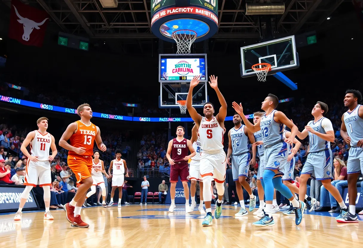 Texas Longhorns playing against North Carolina Tar Heels during the ACC/SEC Challenge