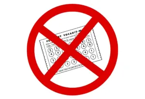 Prohibition sign over lottery scratch-off tickets