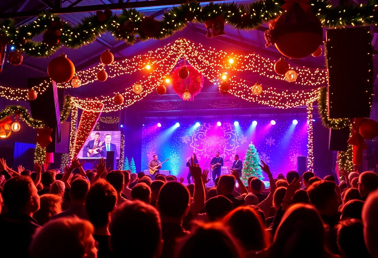 Crowd enjoying a holiday concert featuring Texas musicians