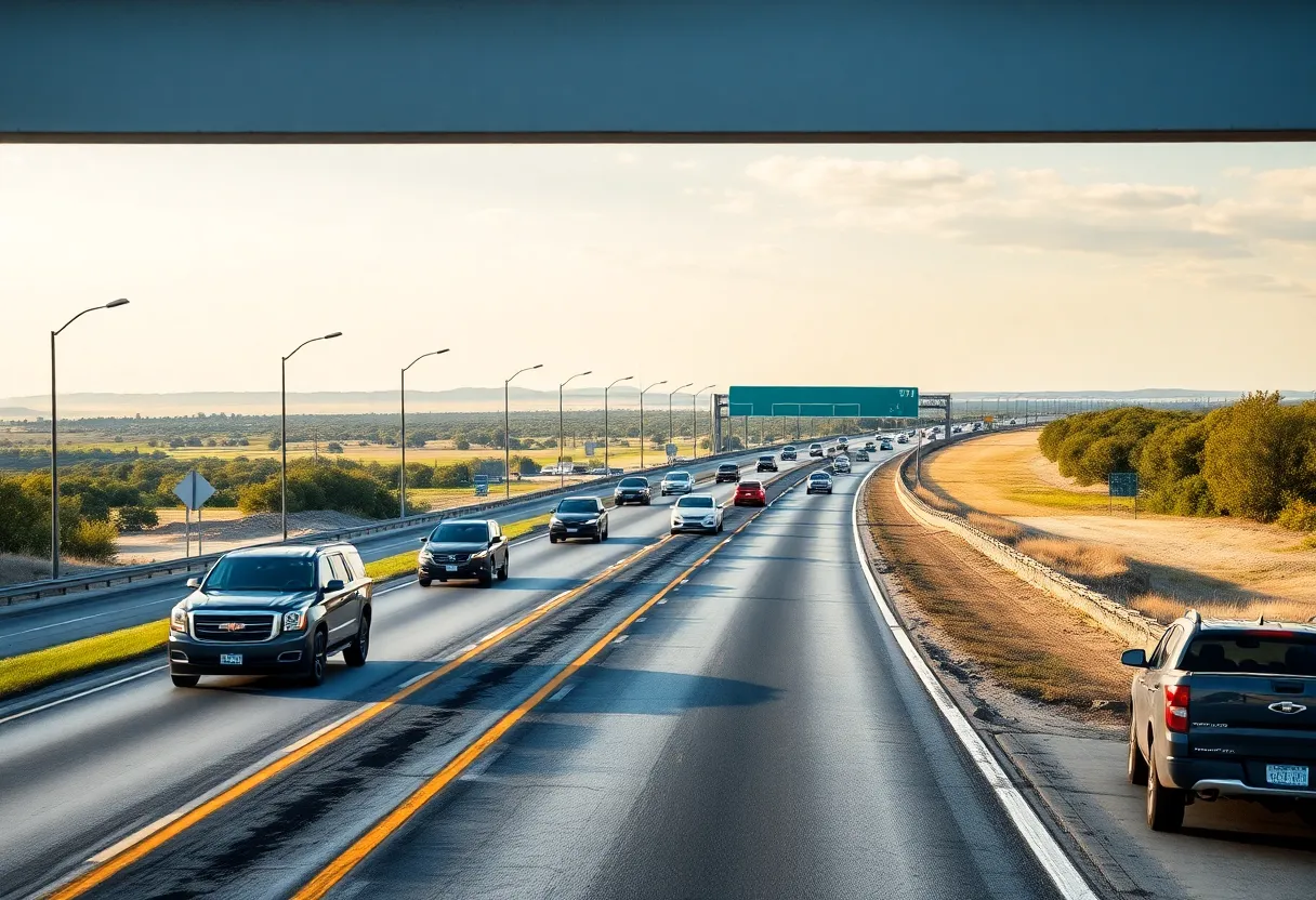 Improved Texas highway with clear traffic and safety measures.