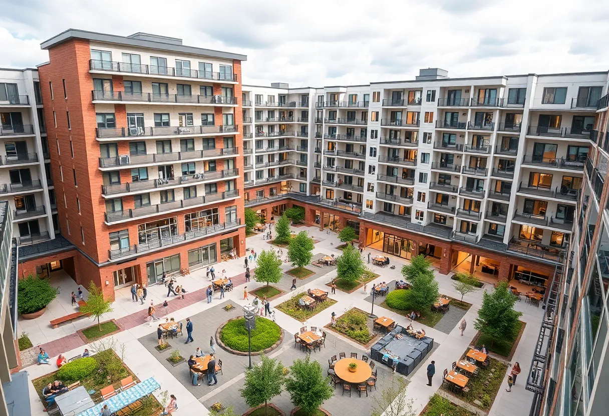 Architectural rendering of Texas State University's new housing complex