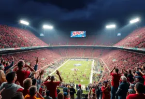 Fans cheering for Texas Tech football team during a game