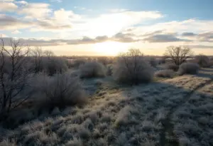 Frost-covered Texas landscape during winter
