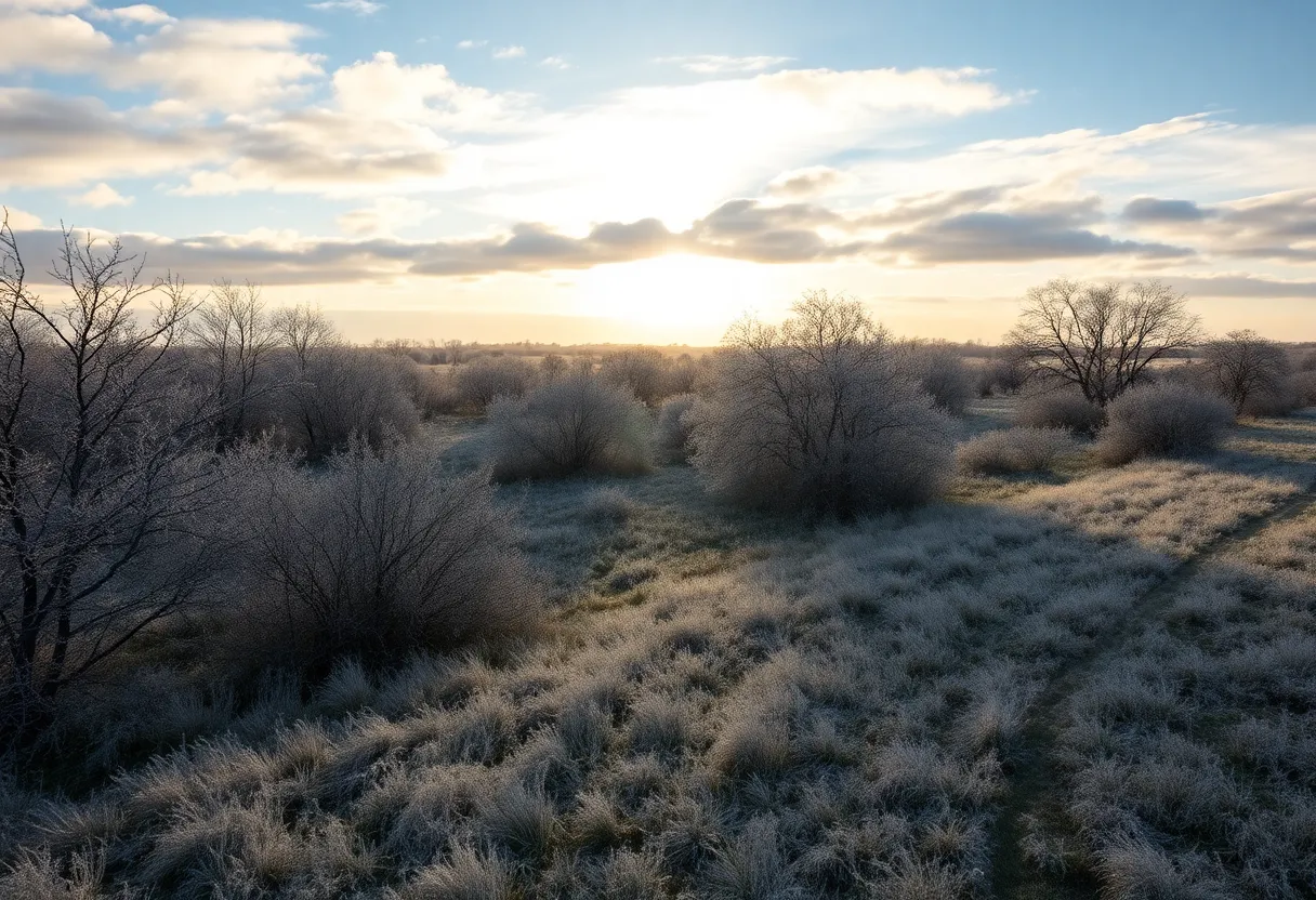 Frost-covered Texas landscape during winter
