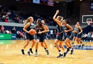 Texas women's basketball players competing in a game