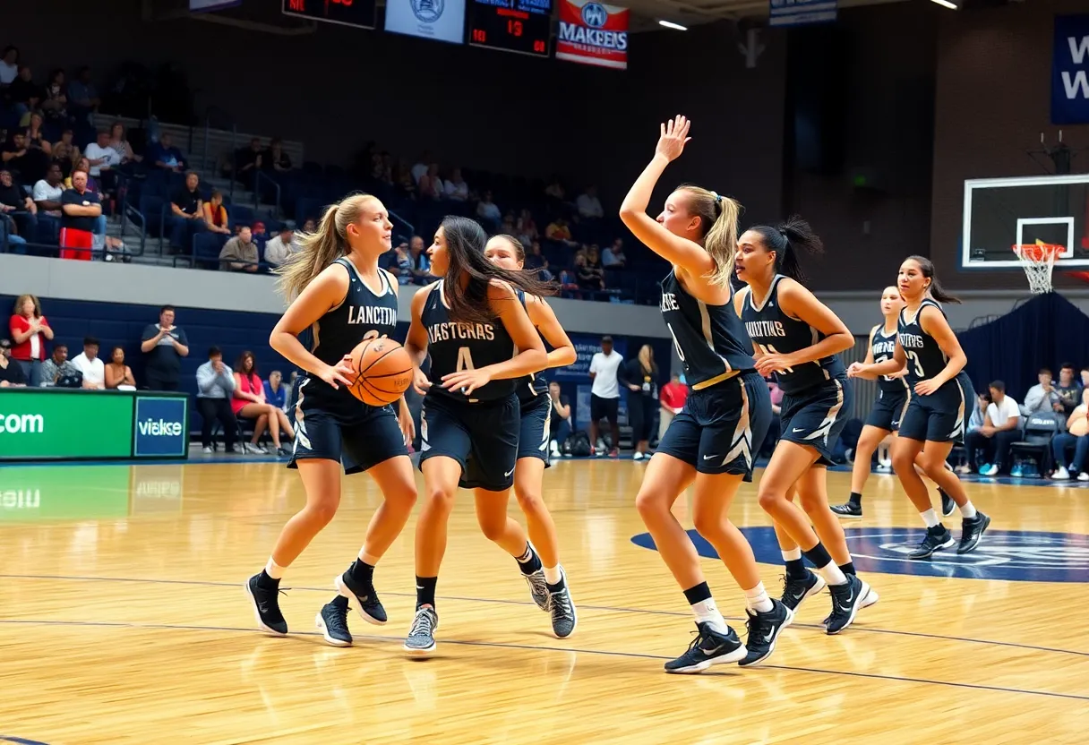 Texas women's basketball players competing in a game