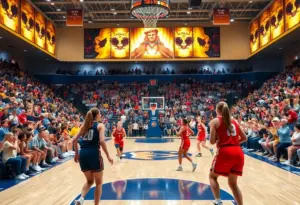 Texas women's basketball team celebrating victory on the court