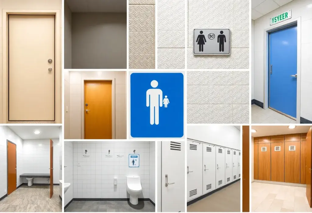 Illustration depicting gender designation signs in state-owned facilities.