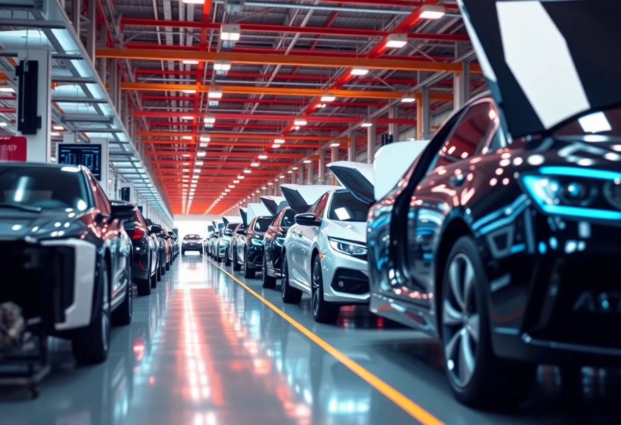 A high-tech automotive factory representing Toyota's digital transformation.