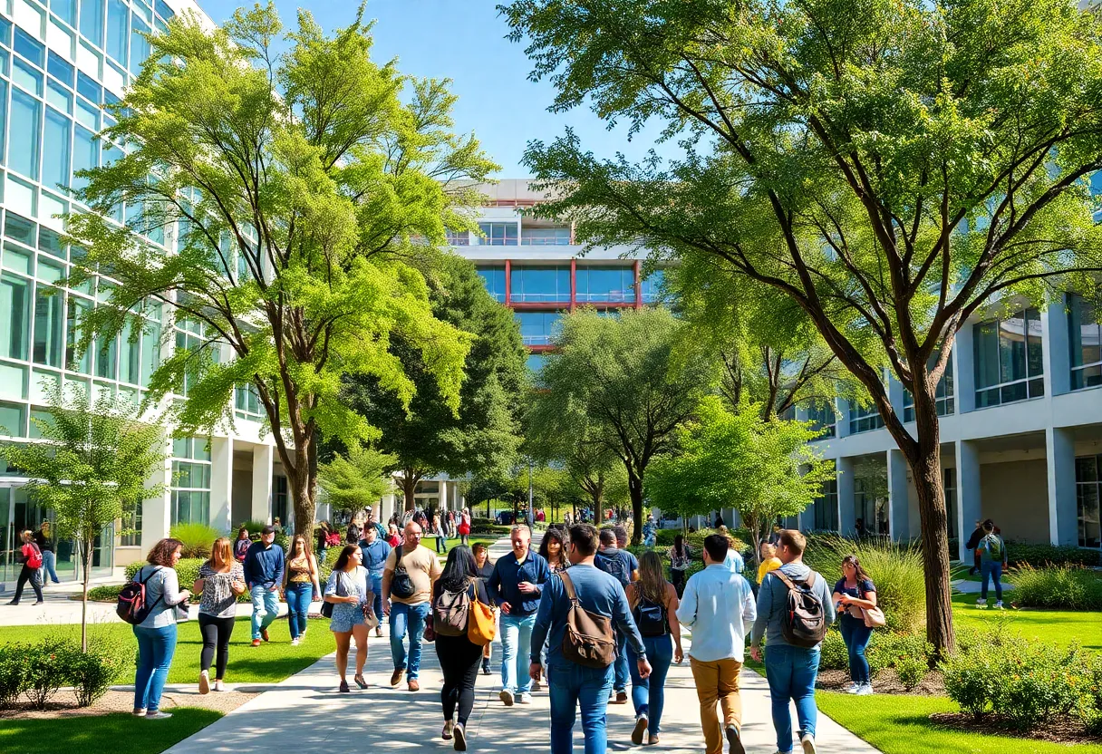 Students enjoying campus life at Trinity University in San Antonio