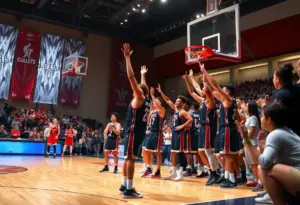 UConn women's basketball team celebrating their victory against Marquette.