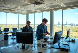 Students working in the new applied engineering lab at the University of Austin