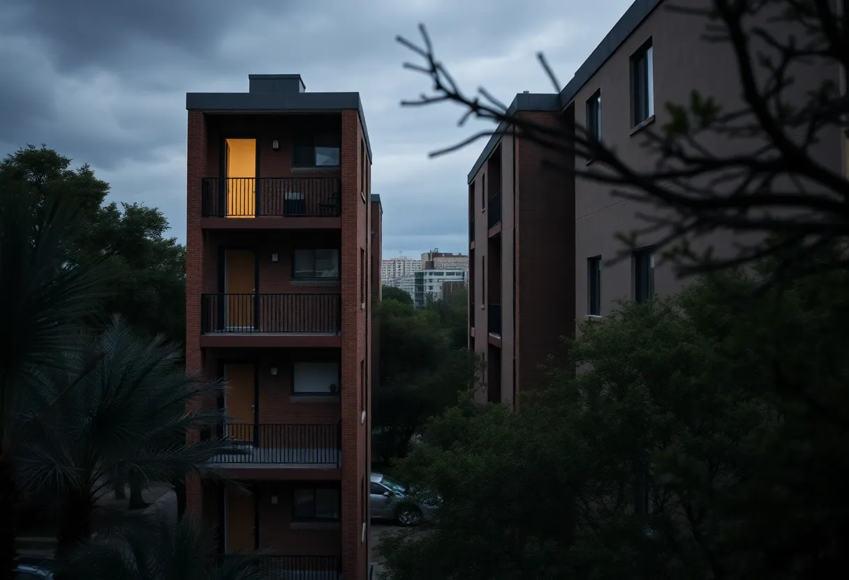 A skyline view from a balcony near the University of Texas campus, evoking a sense of reflection.