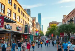 Aerial view of bustling Austin, Texas, illustrating economic activity and growth.
