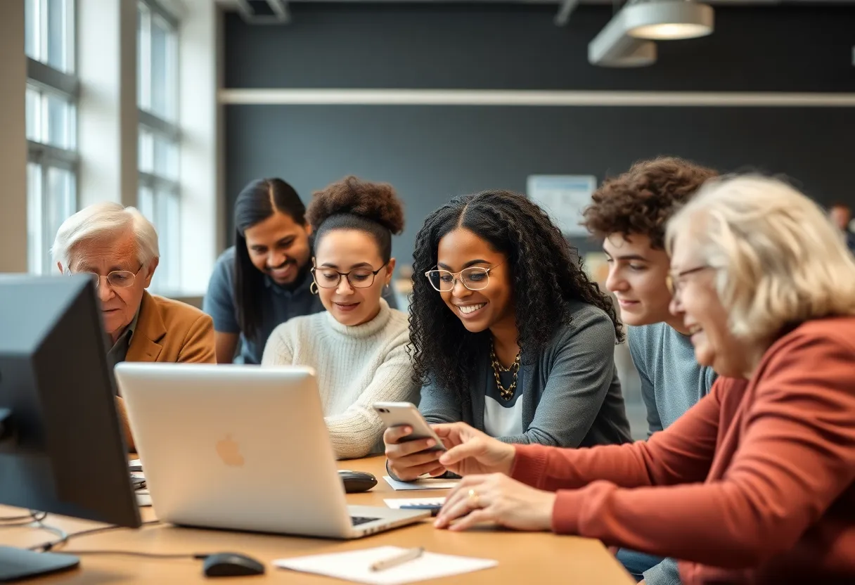 UT Austin students providing digital training to seniors.