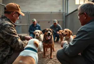 Incarcerated veterans training shelter dogs in Travis State Jail
