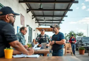 Veterans collaborating in a business environment in Austin, Texas.