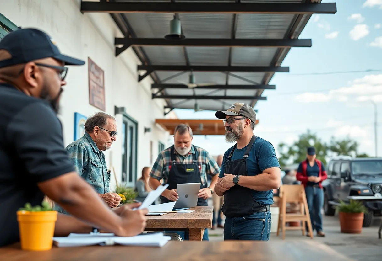 Veterans collaborating in a business environment in Austin, Texas.