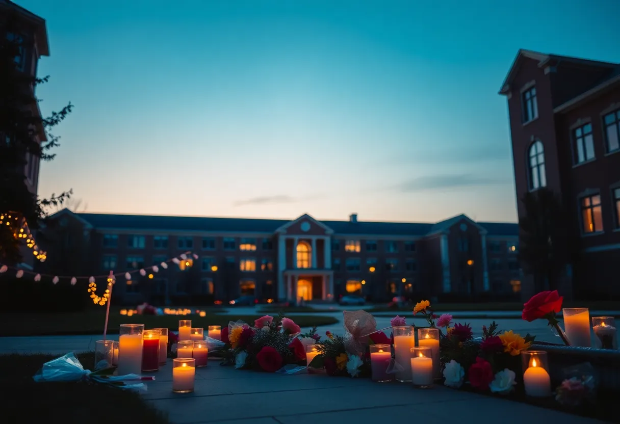 Vigil for Brianna Aguilera with candles and flowers