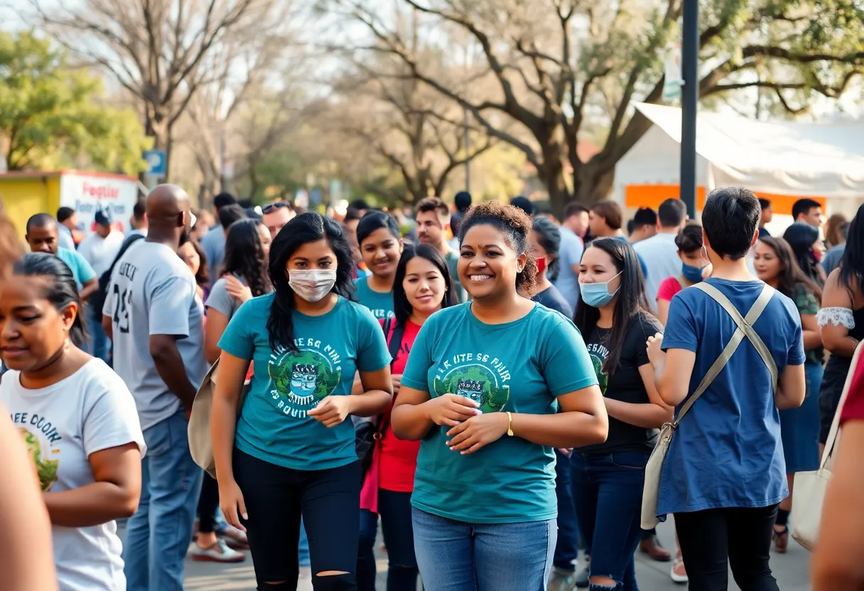 People engaging in various volunteer activities in Central Austin.