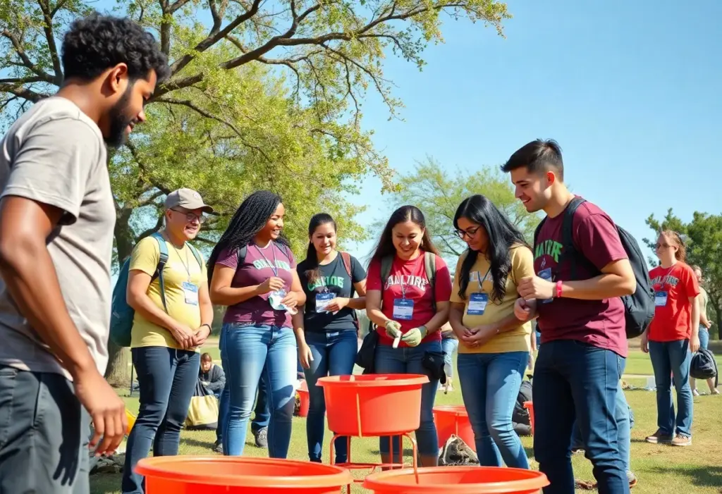 A group of volunteers participating in a community service project in Austin.