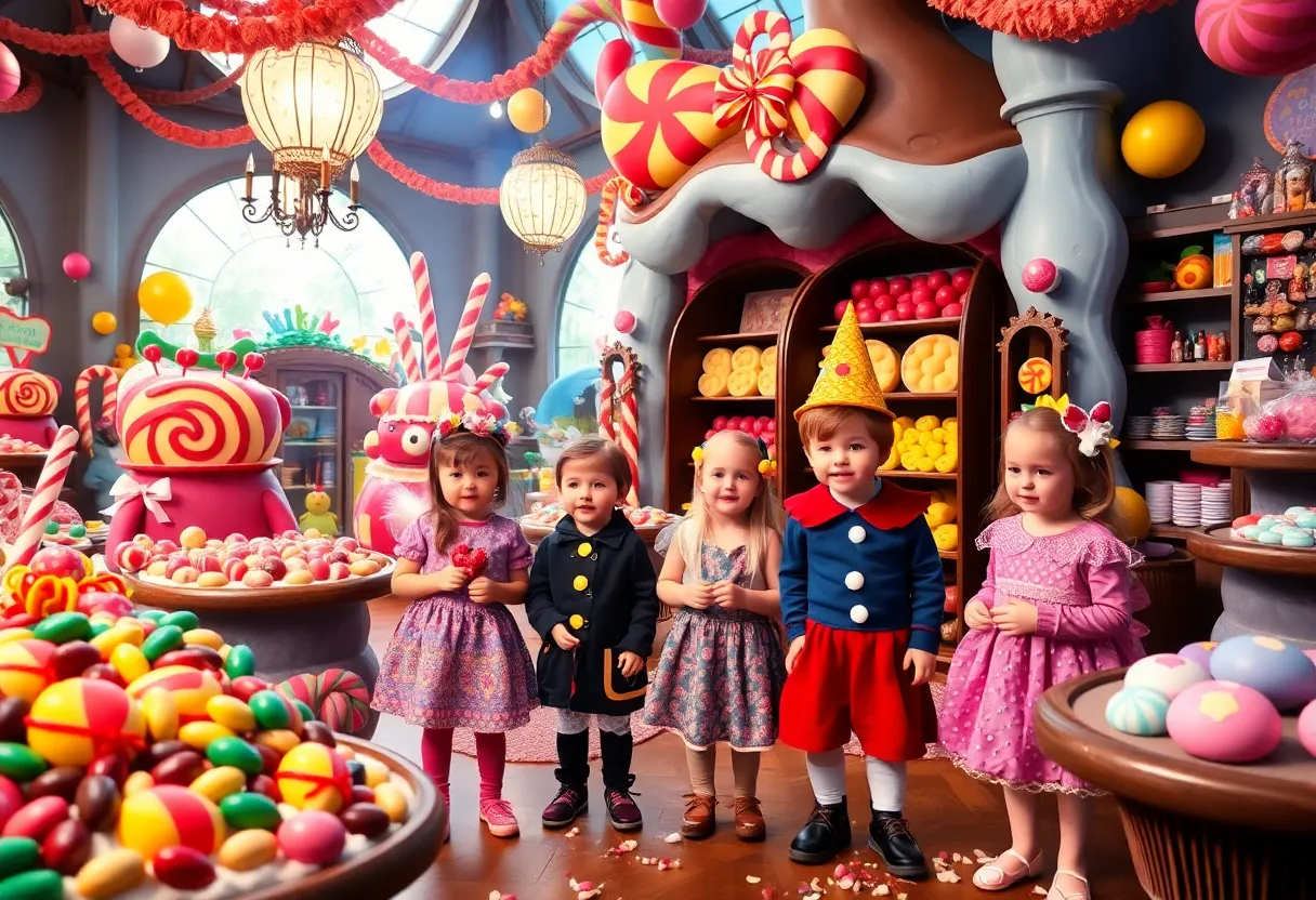 Children enjoying a performance of Willy Wonka's chocolate factory