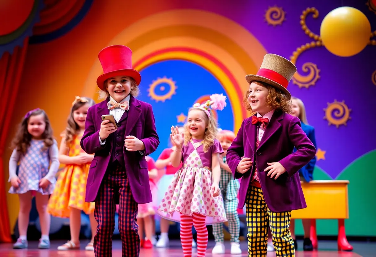 Children performing in Willy Wonka Young Children's Mueller at The Linc Theatre