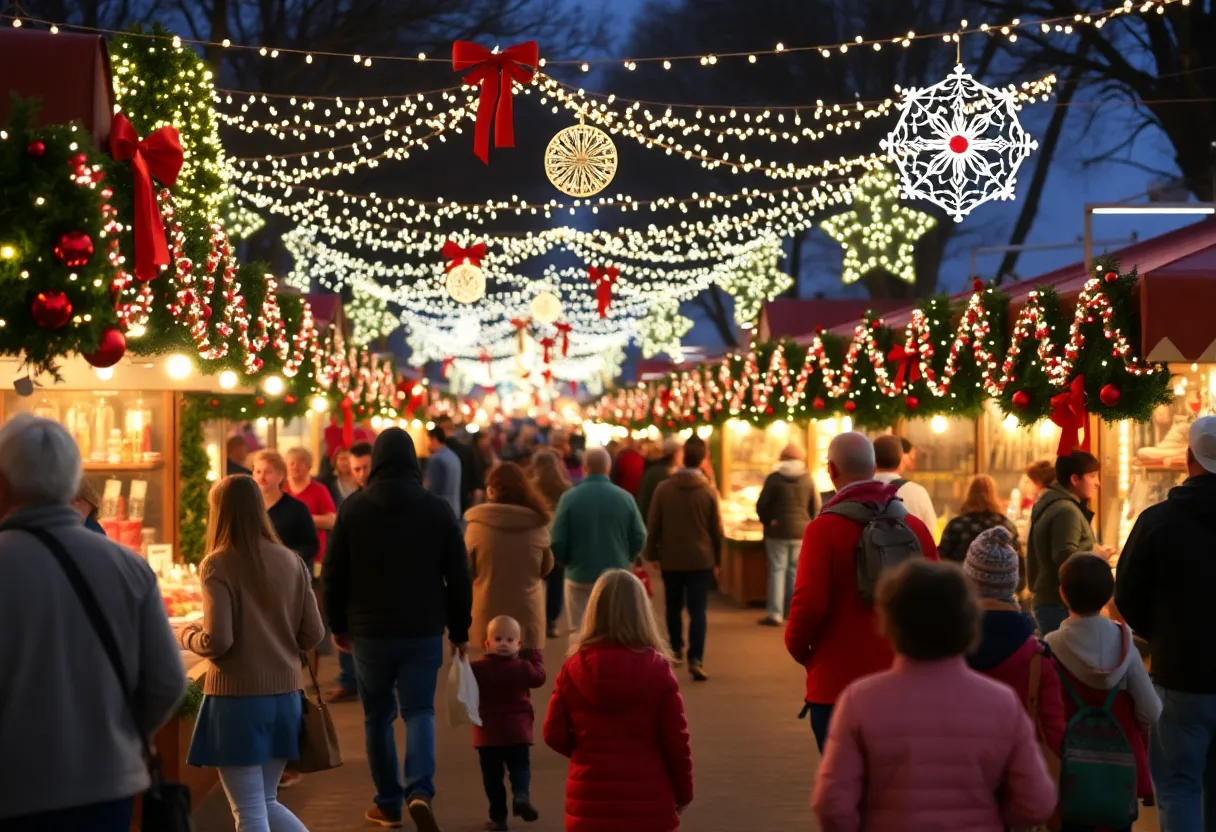 A festive market in Seguin, Texas during the Winter ONEderland event with local vendors and families.