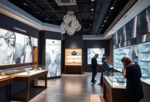 Interior of Zales 'The Edit' retail space with jewelry displays.