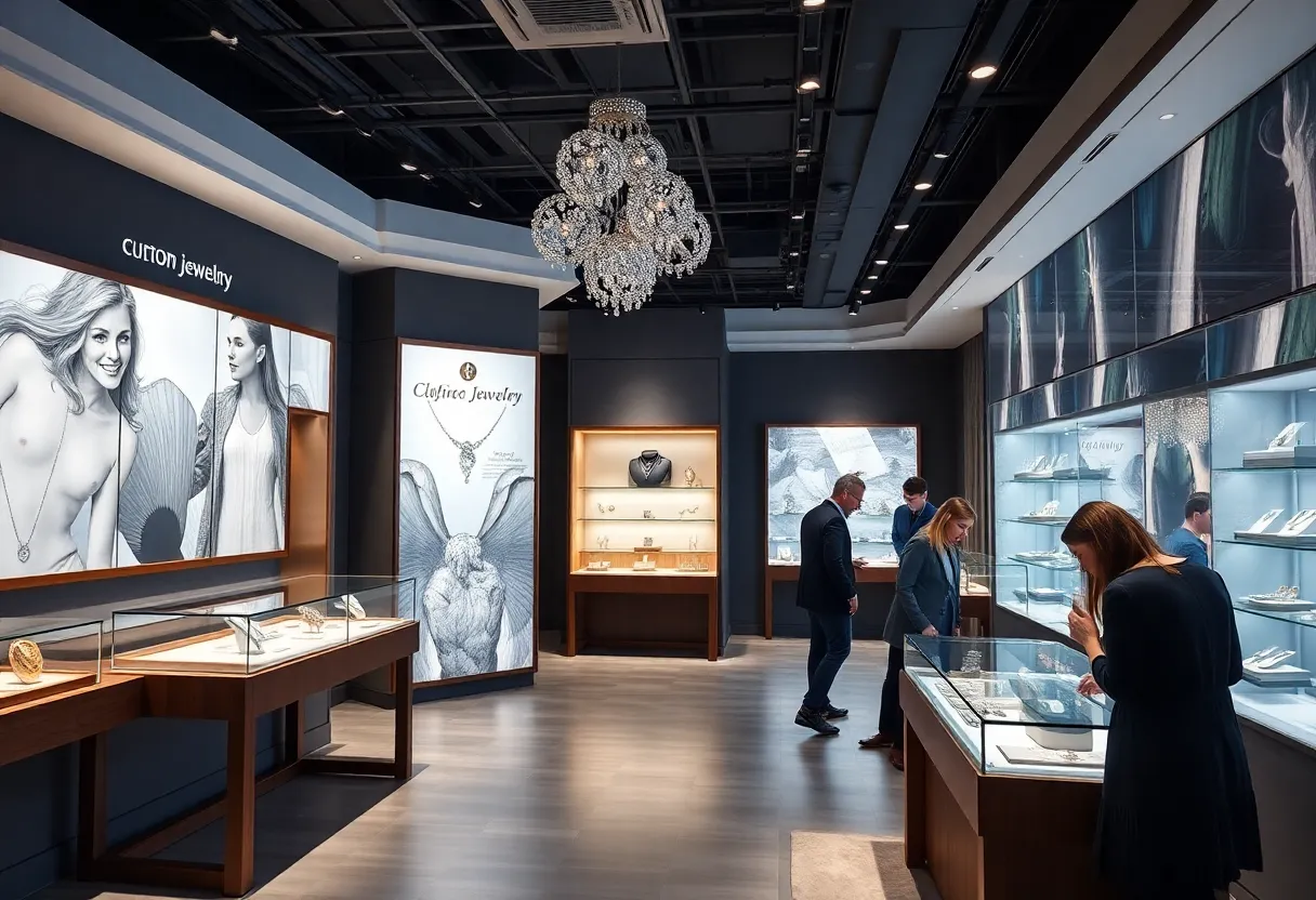 Interior of Zales 'The Edit' retail space with jewelry displays.