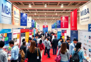 Aspiring MBA students interacting with business school representatives at the Access MBA Tour.