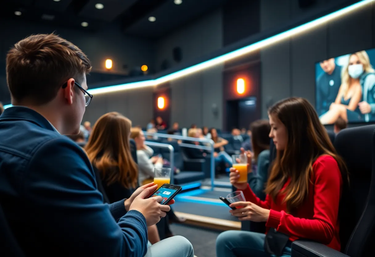Patrons using their smartphones for digital ordering at Alamo Drafthouse.