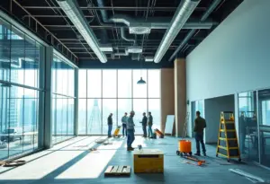 Construction of Alamo Drafthouse office renovation in Austin