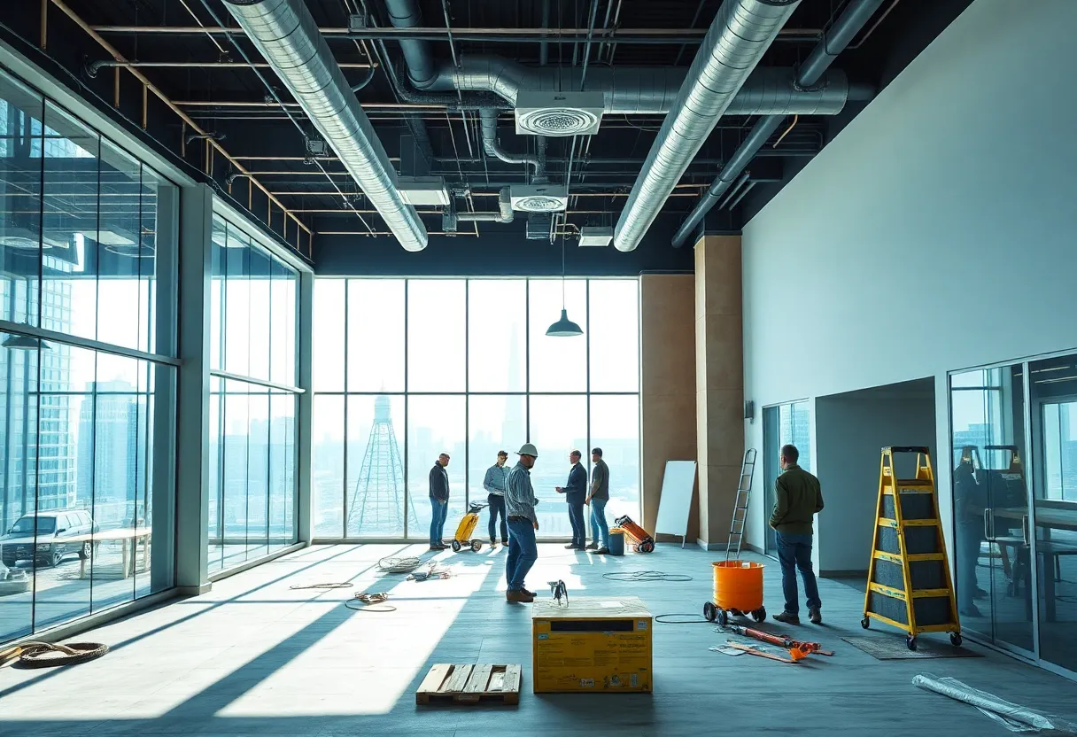 Construction of Alamo Drafthouse office renovation in Austin