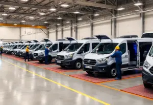 Light commercial vehicles upfitting at a facility