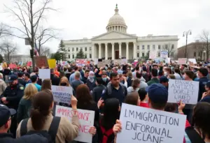 Protesters at the Austin Anti-ICE demonstration near the Capitol