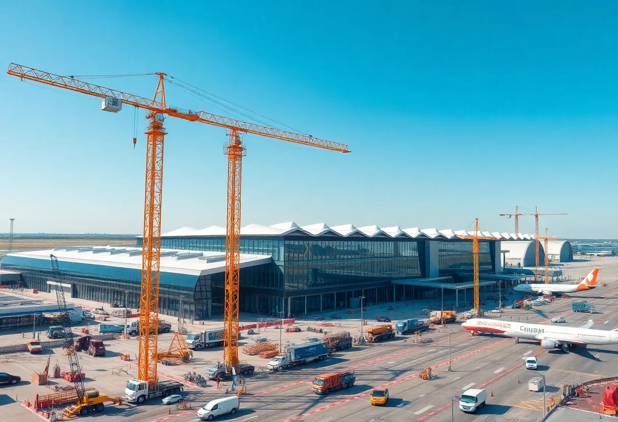 Aerial view of Austin-Bergstrom International Airport expansion site