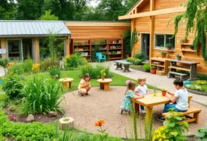 Outdoor classroom with children learning in nature at Austin Children's Academy