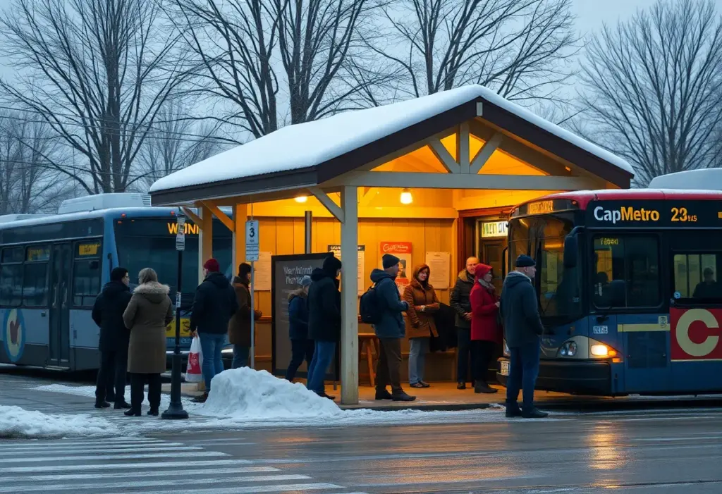 Warm shelter scene in Austin during cold weather